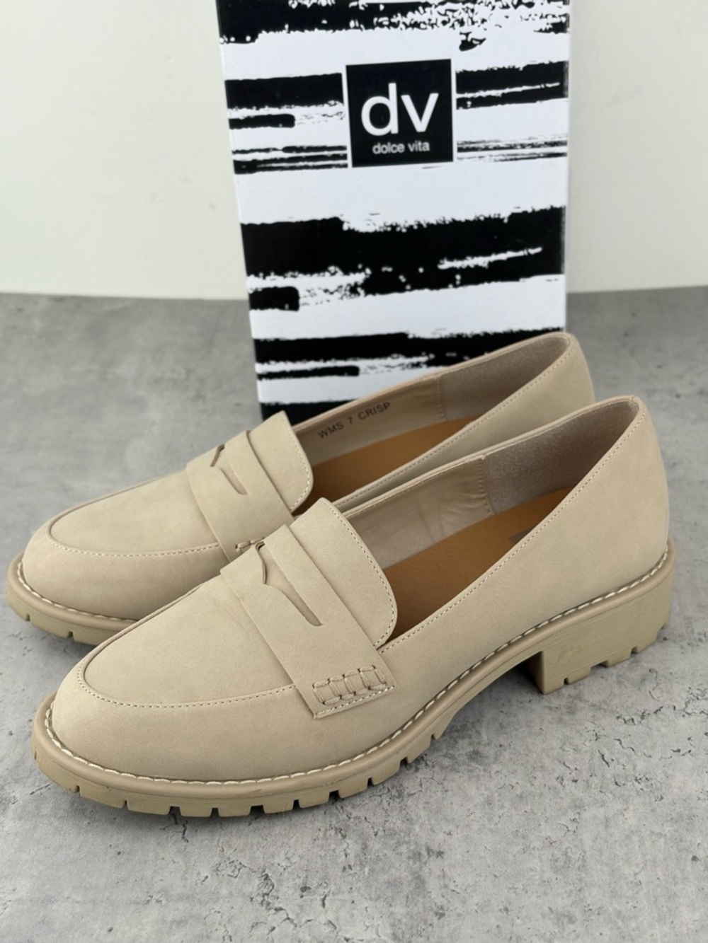 Dolce Vita 'Crisp' Classic Penny Loafer / Lug Sole, Block Heel (Dune) Worn Once